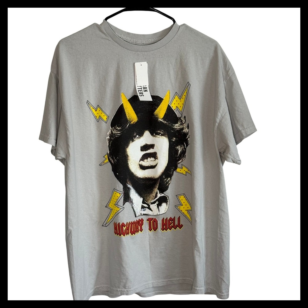 NWT Urban Outfitters AC/DC Highway To Hell Angus Young Graphic‎ T-Shirt Gray LG